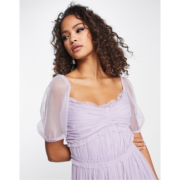 Anaya Bridesmaid puff sleeve maxi dress in lilac Size 6 Tulle - Picture 3 of 4